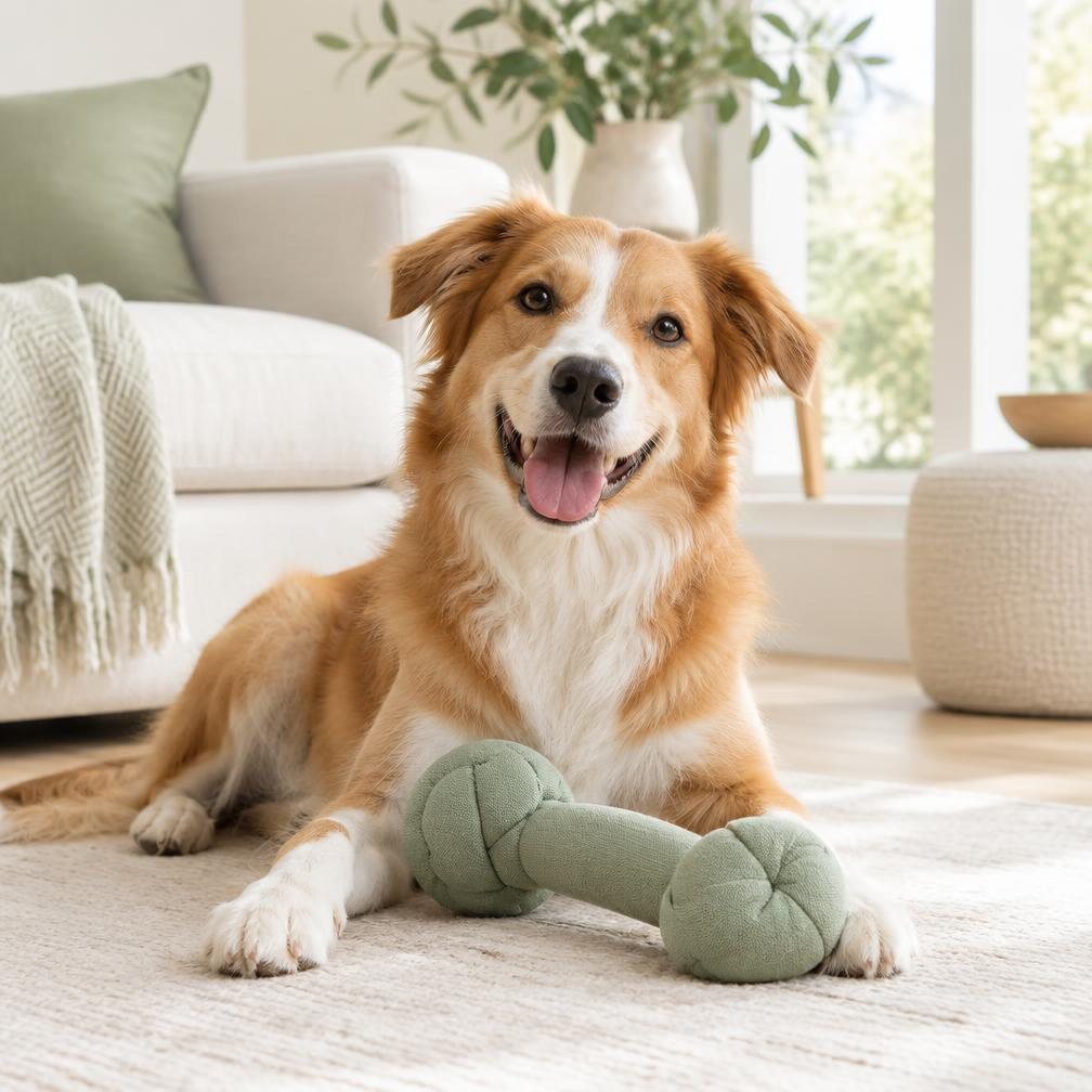Hund mit weichem Spielzeug